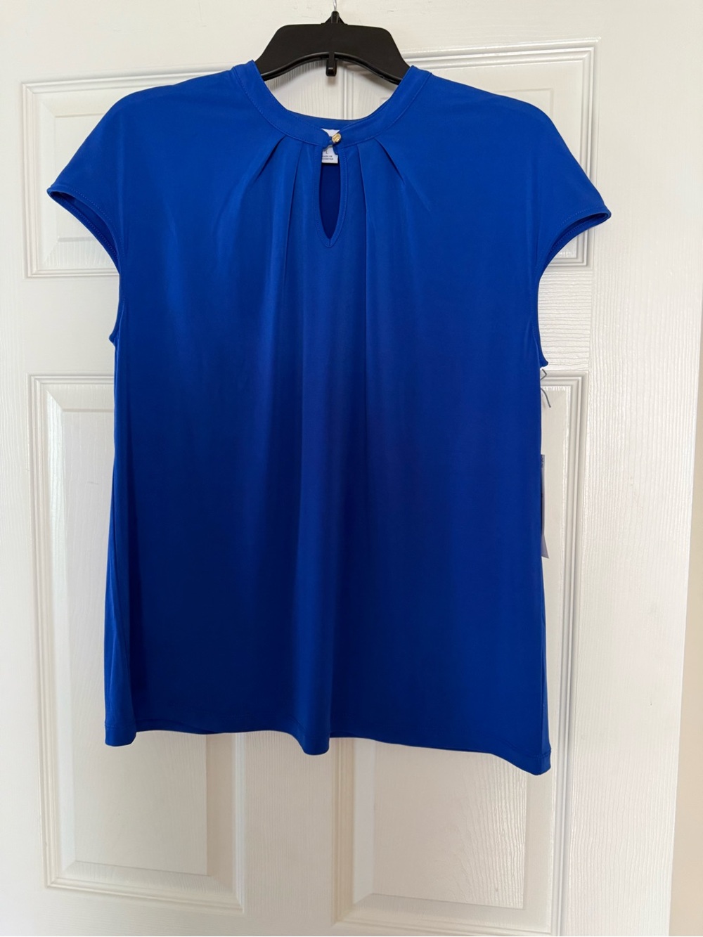 Liz Claiborne Royal Blue Cap Sleeve Keyhole Blouse